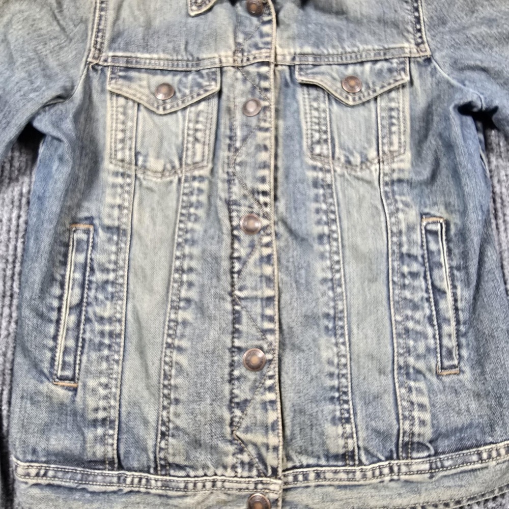 Abercrombie Jacket Girls Large Blue Denim Trucker Jean Coat Washed Fade Vintage - Picture 6 of 11